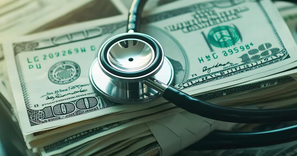Graphic showing the rise in healthcare expenses over time.
