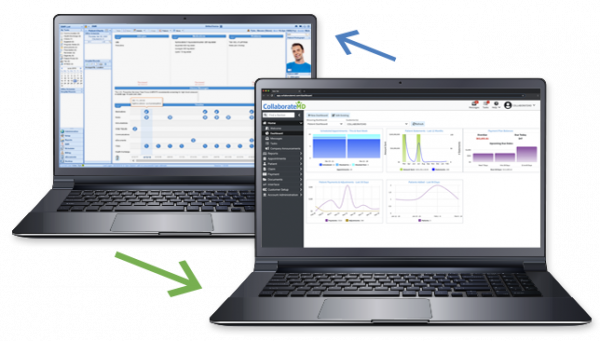 two laptops working seamlessly for PM/EHR Integration
